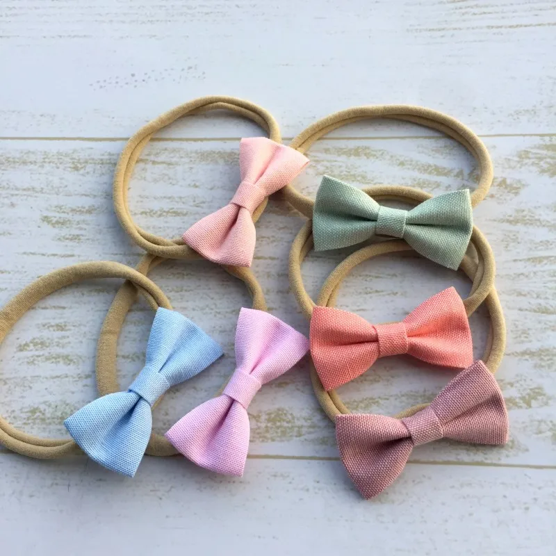 24pcs/lot Mini Fabric Bow Headband Soft Nylon Hair Band Baby Accessroies | Детская одежда и обувь