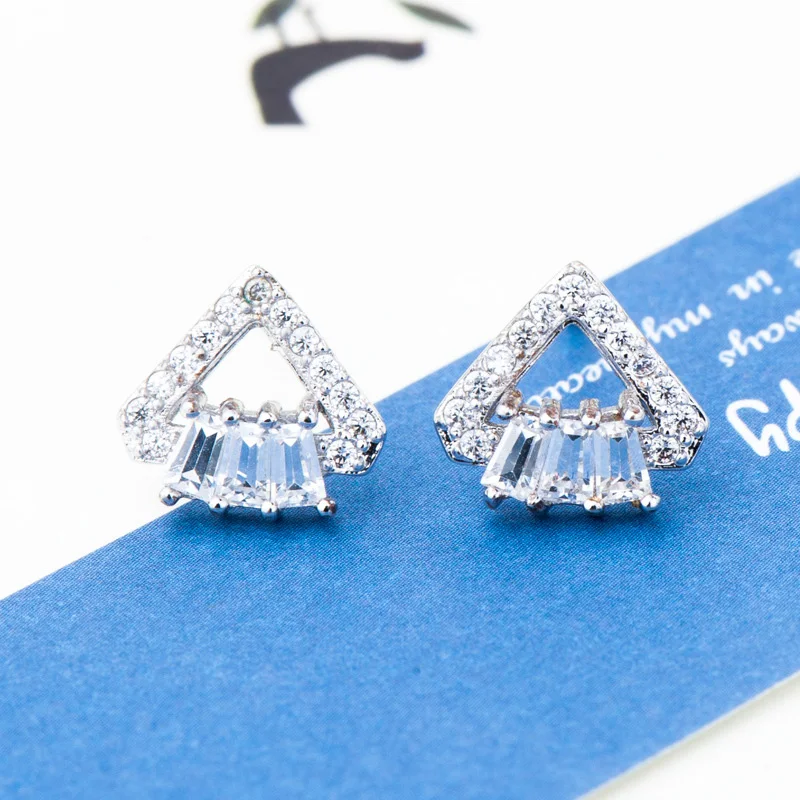 VICHOK silver 925 jewelry Stud Earrings Triangle Iceberg Shape Crown for Women Lovely Earring Girl Valentine | Украшения и