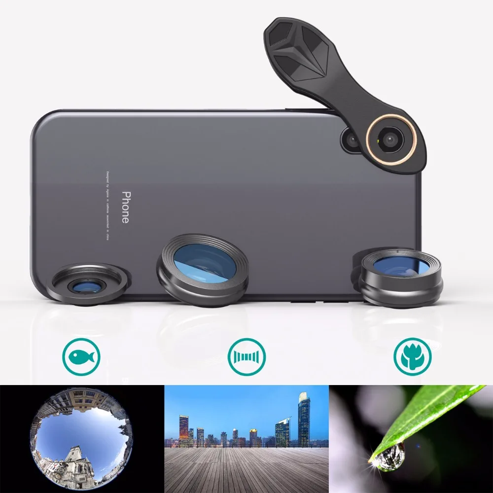 APEXEL camera lens in mobilephone len 3in1 universal fisheye lens+wide angle&ampmacro for iphone7/8 samsung xiaomi smartphone | Мобильные