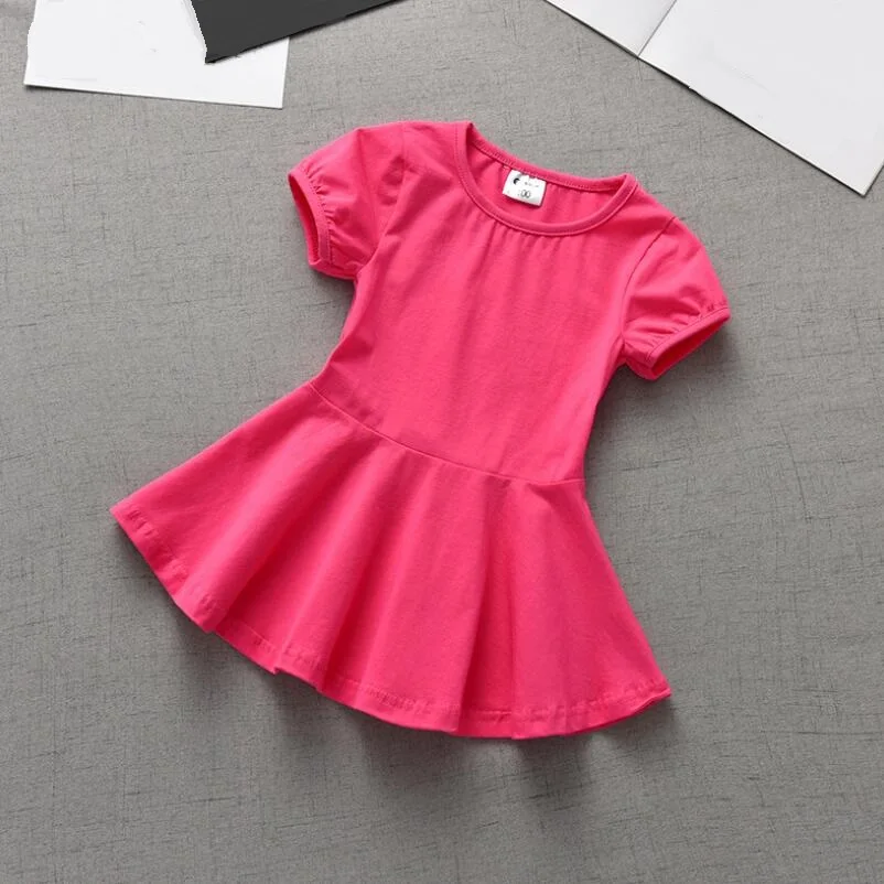 Baby Toddler Children Clothes Cotton Solid Short Sleeve Vestidos Summer T-Shirts Girls Shirts Dress Kids Dresses For Girl JW7451 | Детская