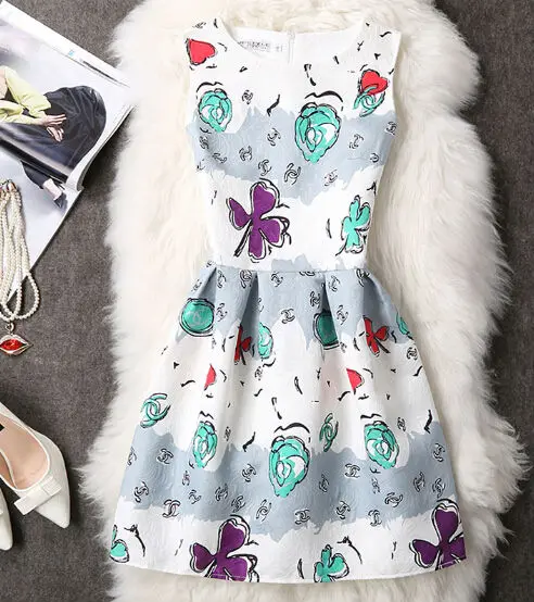 2016 Симпатичные Цветочные Печати Рукавов Тонкий Платье Мода Женщины Весна Лето