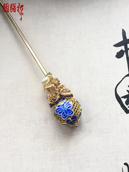 Cloisonne полые шариковая форма медная палочка для волос без кисточок винтажная