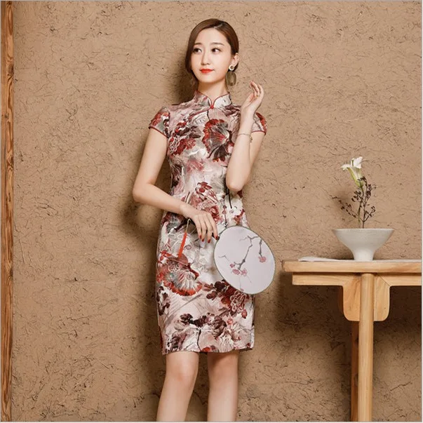 Женские льняные хлопковые Чонсам с изображением Шанхая Qipao платья плюс размер XXXL 4XL 5XL летние короткие китайские традиционные печати элегантные - Цвет: Зеленый