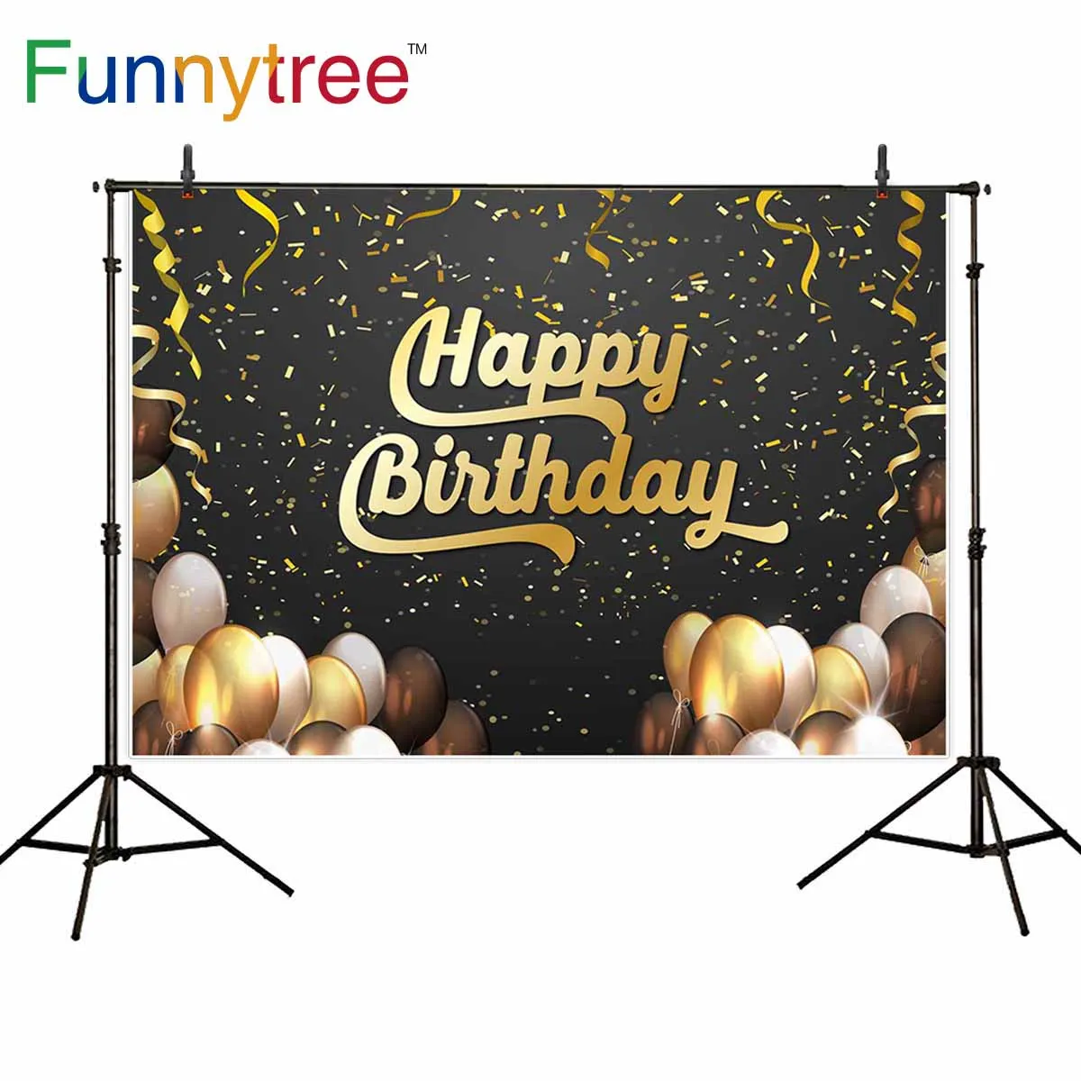 Funnytree фон для фотосъемки черный золотой шар лента День рождения фон для фотосъемки