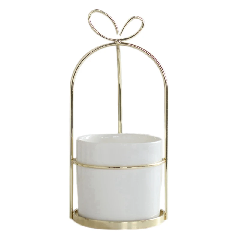 

Современная Непористая керамическая ваза с золотой рамкой, белый фарфоровый домашний декор, цветочный горшок для растений, белый + золотой ...