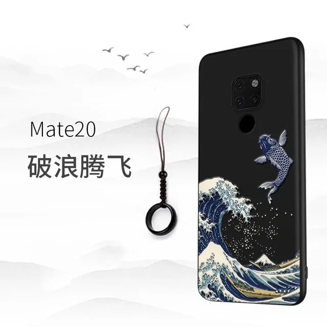 Great Emboss Phone case For Huawei Mate 20 Pro X MATE20 P20 PRO cover Kanagawa Waves Carp Cranes 3D Giant relief | Мобильные