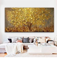 100 hand painted painting golden tree palette knife oil canvas poster large abstract wall art pictures for living room