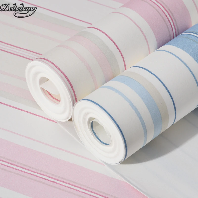 

beibehang High-grade Mediterranean non-woven modern simple blue stripes warm bedroom wallpaper children's room full shop