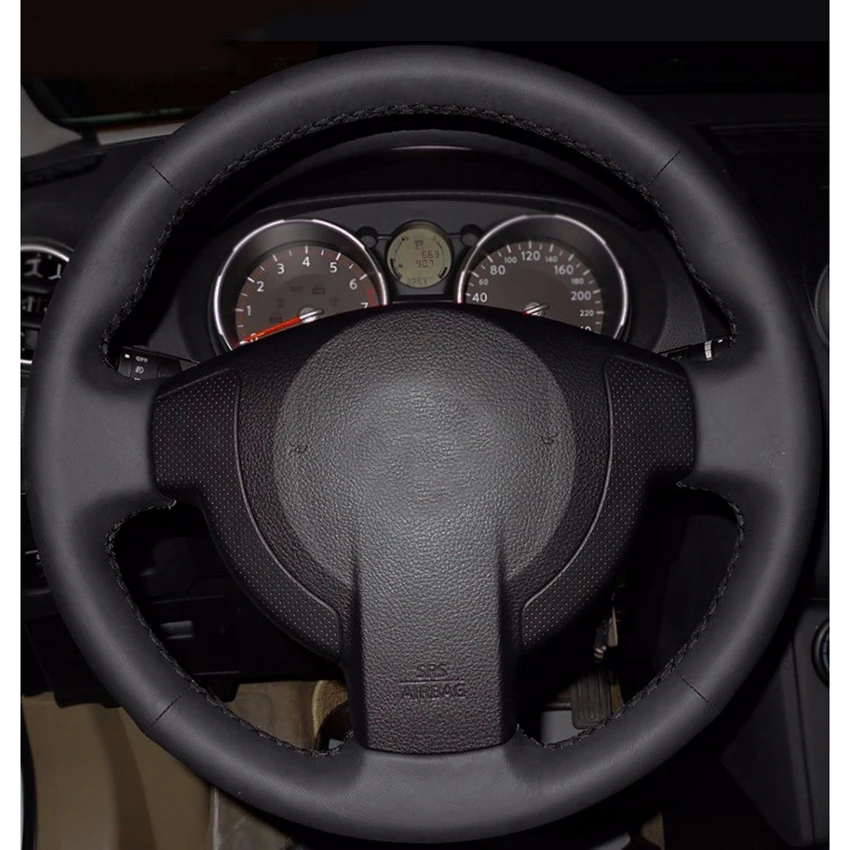 DIY ручная швейная черная искусственная кожа автомобильные чехлы на руль для Nissan
