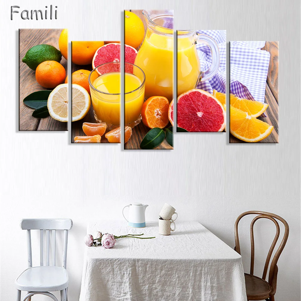 5 шт. современный холст с принтом в виде сока и чашки овощей Настенная картина для