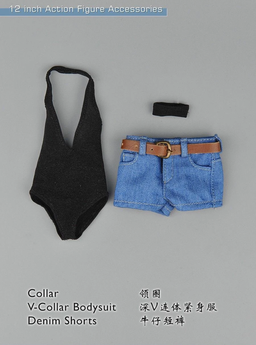 

Collectible Sexy Figure Clothes Accessory 1/6 scale V-Collar Bodysuit Denim Shorts Clothing Set Model for 12'' Action Figure