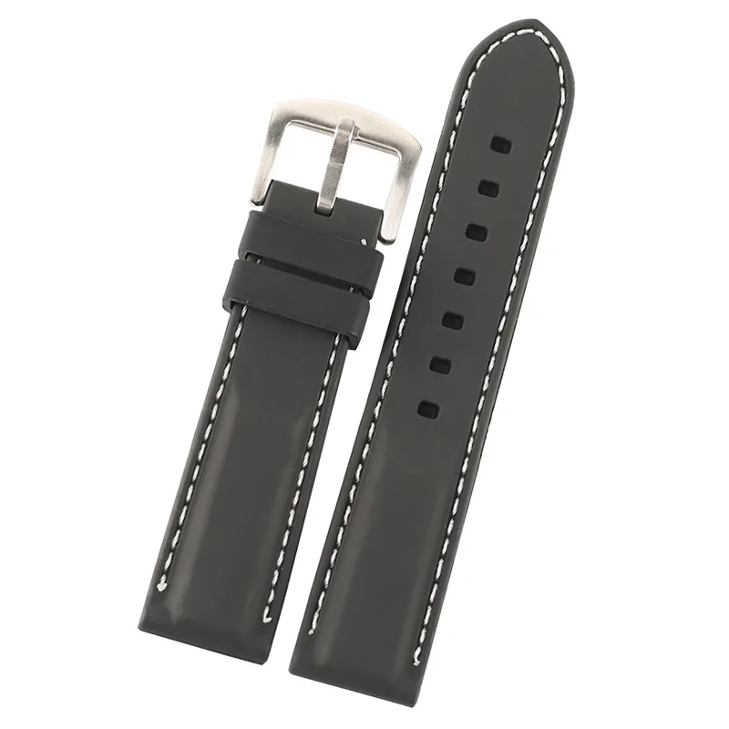 Ремешок для часов мужской черный силиконовый дайвинга белый/красный 22/24 мм|replacement