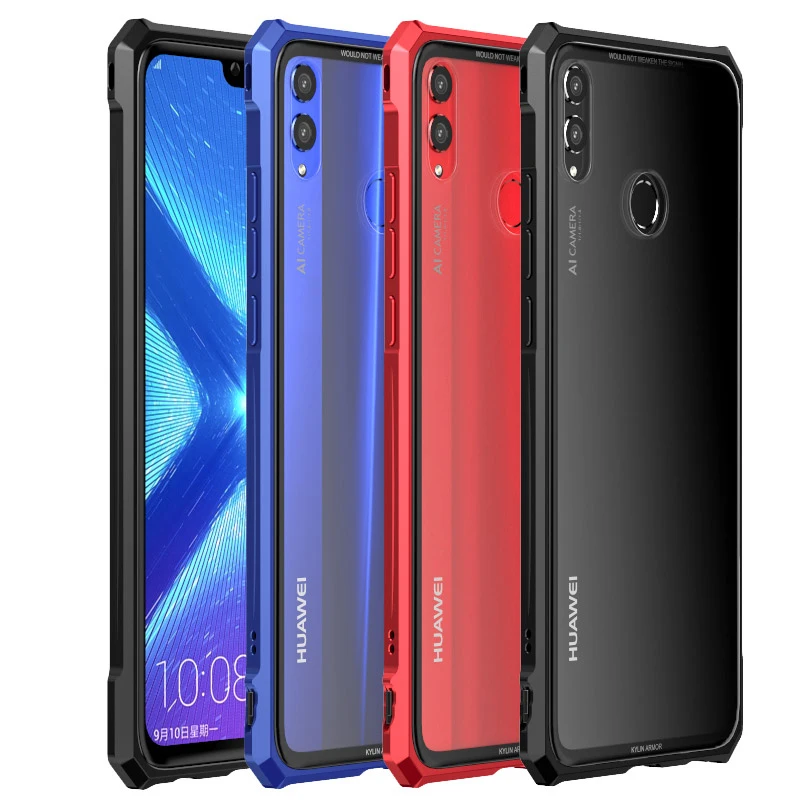 Luxury Metal Bumper Case For Huawei Honor 8X Max 7.12 inch Transparent Glass Back Cover 6.5 8 X |