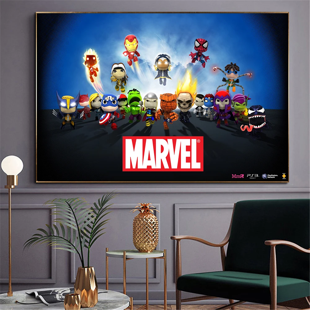 Красный Мультфильм Аниме Marvel персонажи «Мстителей» фильм постер печать на холсте Дети Мальчики стены искусства картины для гостиной украшения - Цвет: Красный