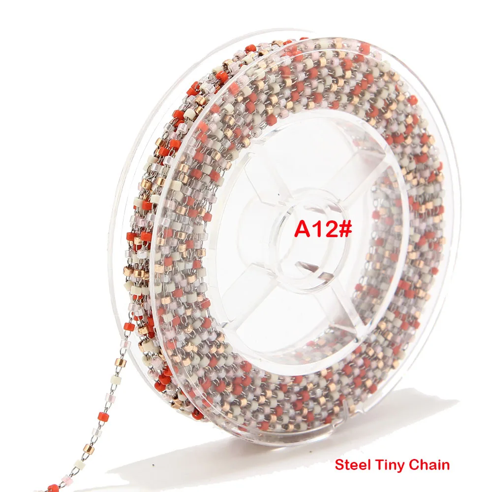 A13 Steel Chain 8 метров бисер Miyuki цепочка со стеклянными бусинами 1,8 мм из нержавеющей стали со спутниковыми бусинами Крошечная цепочка для ожерелья ножной браслет - Цвет: A13 Steel Chain