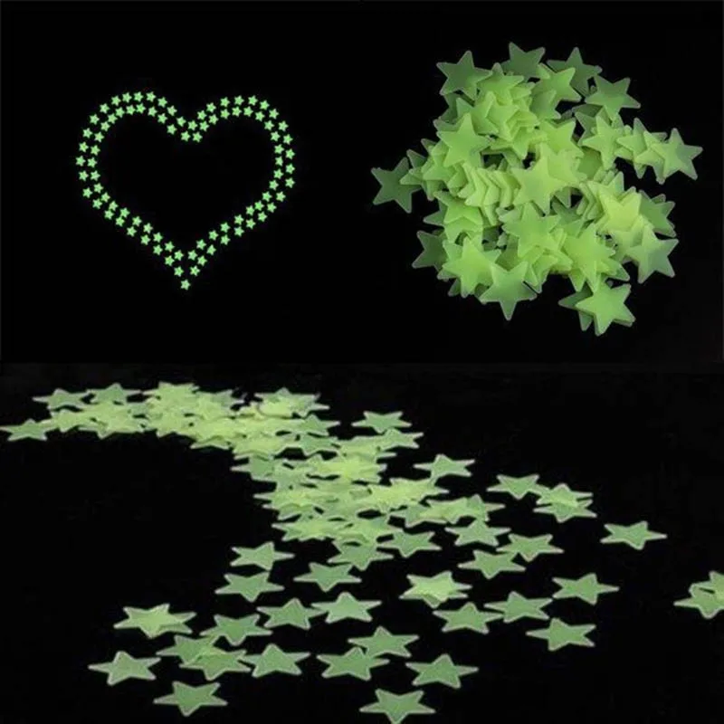 100 шт./лот светящиеся в темноте настенные стикеры со звездами для украшения