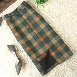 Осень-зима 2021, женская элегантная клетчатая юбка с высокой талией в стиле ретро, шерстяная юбка