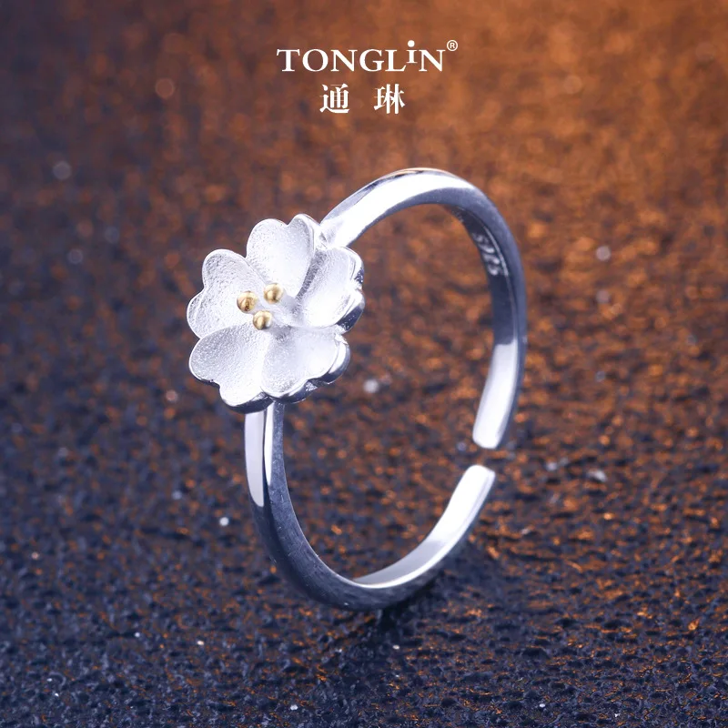 The cherry Blossom Branch Rings for Women 925 Silver Adjustable Flower Finger Ring Bagues Strass joyas de acero | Украшения и