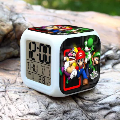 see chart Super mario bros Детский будильник светодиодный часы мультфильм ночник вспышка 7 цветов Изменение цифровые часы электронные настольные часы - Цвет: see chart