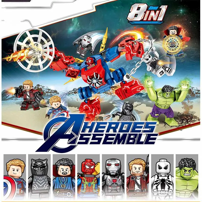 No original box 8 шт. Marvel Мстители эндшпиль Супер Герои Веном Человек-паук мех воин фигурки строительные блоки игрушки подарки - Цвет: No original box