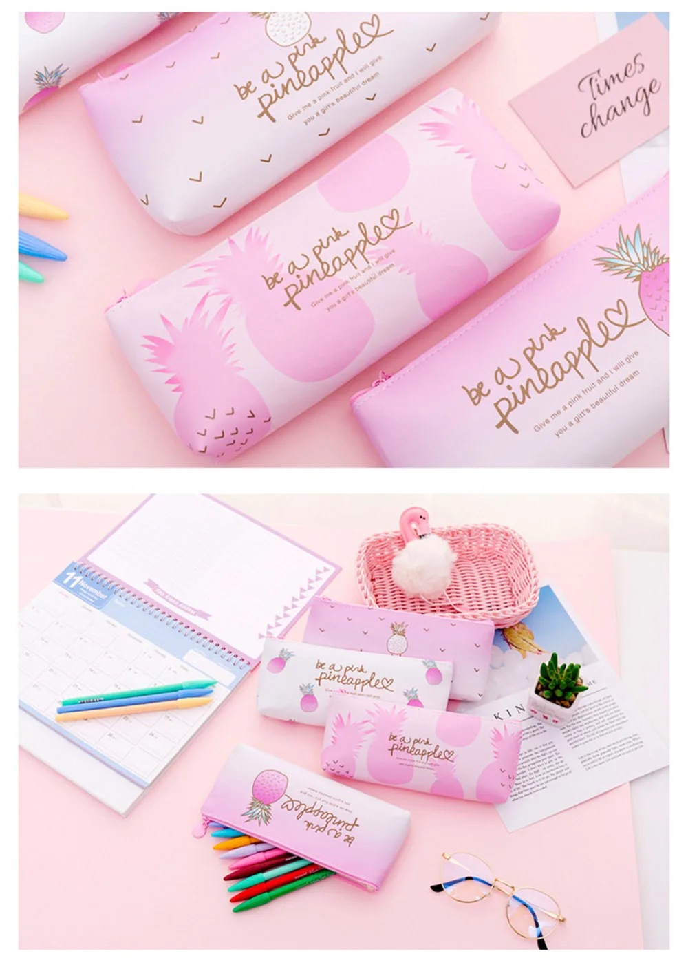 Kawaii уголовного Симпатичные ананас школьный Карандаш Чехол для ручка для девочек сумка Многофункциональный Карандаш Чехол большого магазина коробка канцелярских принадлежностей набор мешок