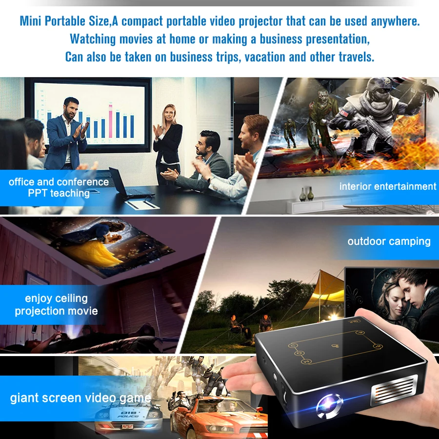 C9 плюс 4K Портативный мини DLP проектор Android 7,1 2,4G 5,8G Wi-Fi Bluetooth умная сенсорная панель проектор LED Главная Кино Бимер