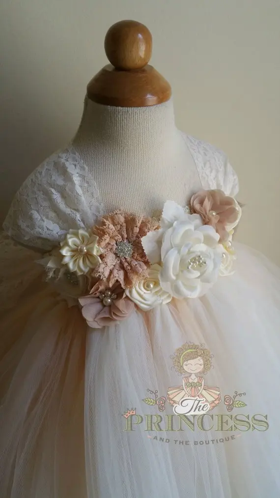 POSH DREAM Ivory Champagne Flower Girl Dress for Wedding Party Shabby Kids Clothes Children Girls Tutu | Детская одежда и обувь
