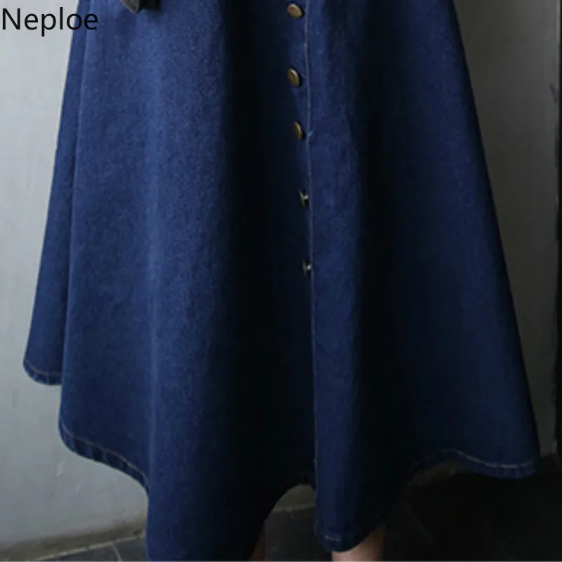 Женская юбка трапеция Neploe однобортная джинсовая с высокой талией модель 43286