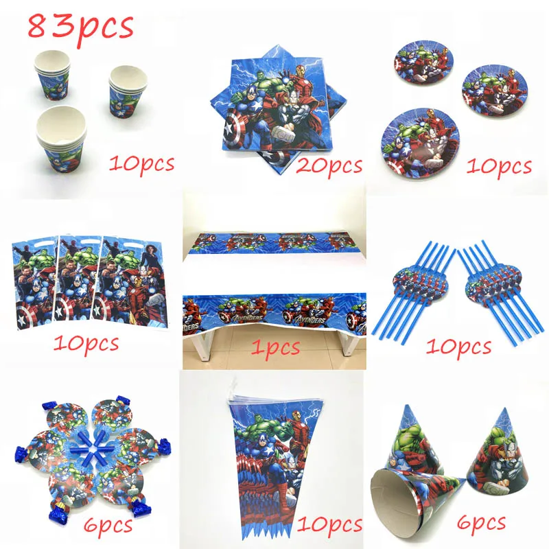 Avengers 83pcs My Little Pony 83 шт. Детский День Рождения мультфильм столовые приборы для детей прекрасный украшения для вечеринки поставка для 10 человек использования - Цвет: Avengers 83pcs