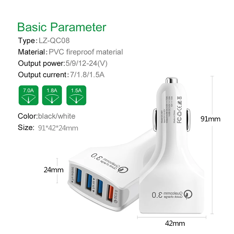 Автомобильное зарядное устройство QC3.0 с 4usb-портами 12 В 24 | Автомобили и мотоциклы