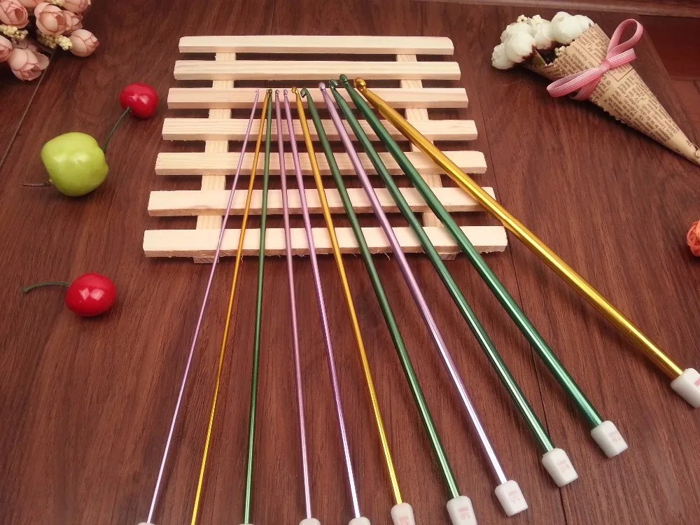 Бесплатная доставка Цветной алюминиевый крючок для вязания крючком 27 см 11 шт.