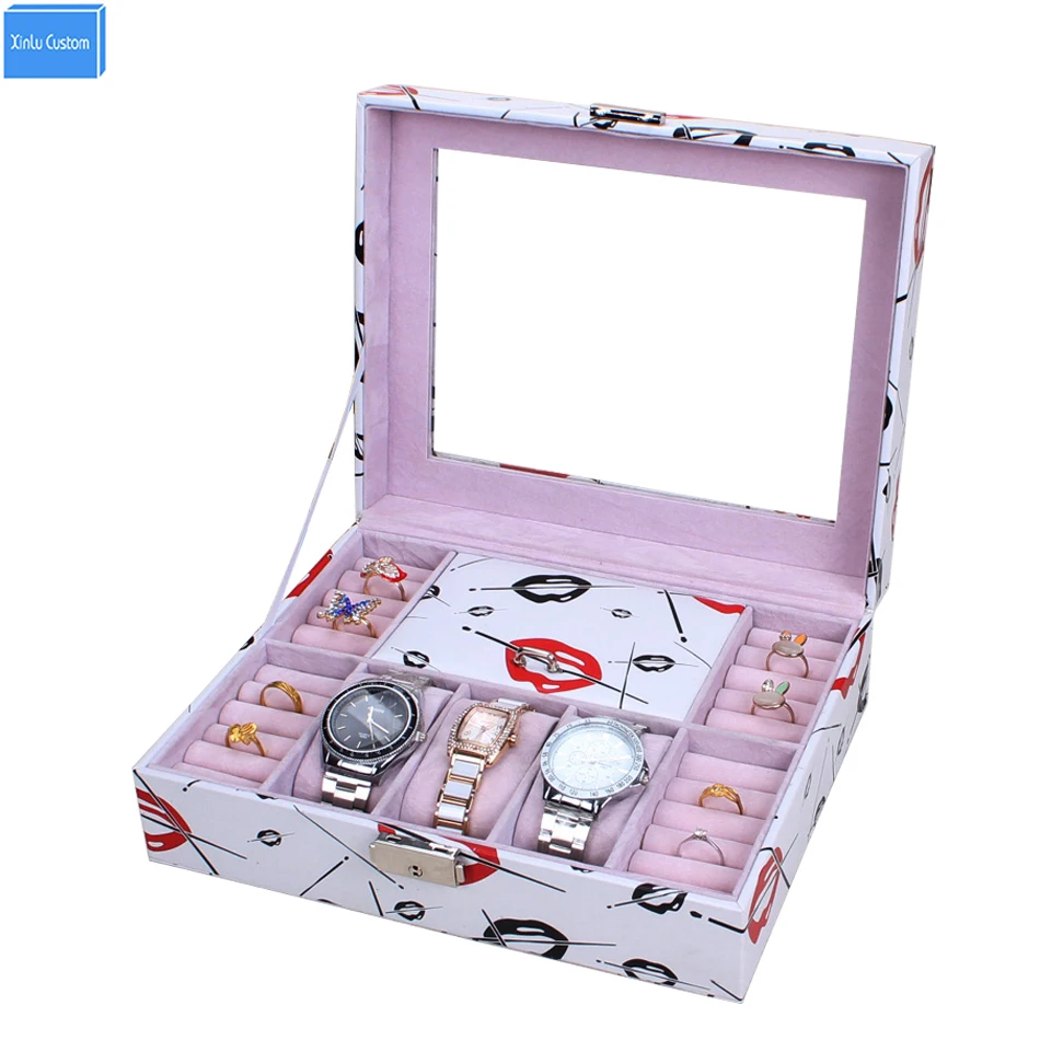 

Women makeup organizer box DIY home storage desk case lock organization Jewelry watch strong colorful makeup storage holder box