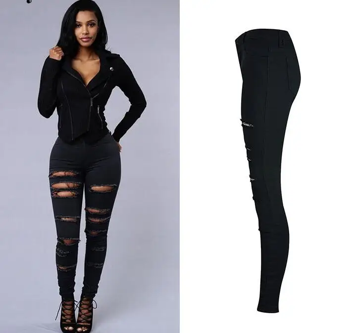 Новинка осени 2017 женские модные эластичные джинсовые брюки с высокой талией в