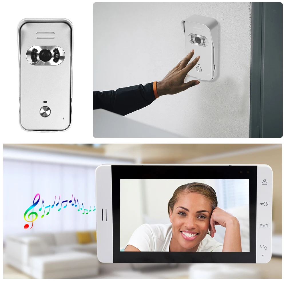7 дюймовый ЖК дисплей дверной глазок звонок сенсорная кнопка видео домофон