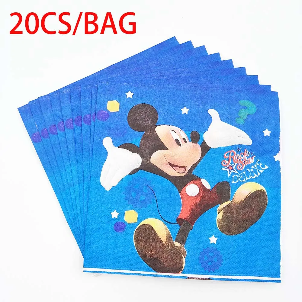 napkins 20pcs Микки Маус День рождения украшения принадлежности Дети одноразовые посуда набор скатерть баннер на тарелке, чашке подарок для ребенка - Цвет: napkins 20pcs