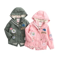 winter girls jackets new casual applique cloud smile letter cotton padded hooded thermal coats for children girl outwear