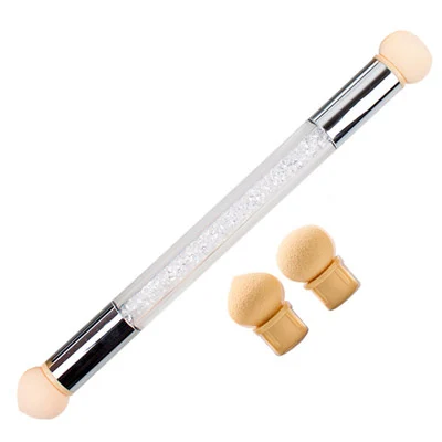 White with 2 Sponge LadyMisty губки головки острые круглые Сменные кисть для пудры тени градиентная ручка короткая ручка инструмент для дизайна ногтей УФ гель лак - Цвет: White with 2 Sponge