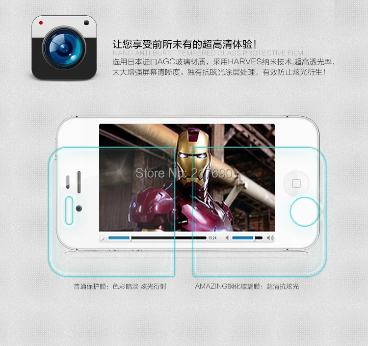 Nillkin Amazing H Hardness Anti-burst Tempered Anti-Explosion glass screen Protector For Apple IPhone 4S/4 free shipping | Мобильные