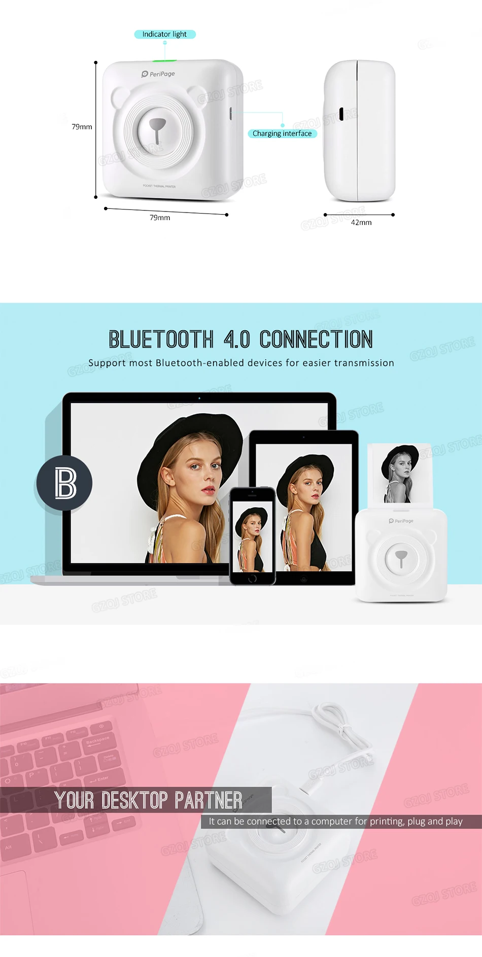 Портативный Термопринтер Bluetooth 58 мм Мини Беспроводной POS Тепловизионный Фото Принтер для Android IOS Мобильный Телефон GZM5804