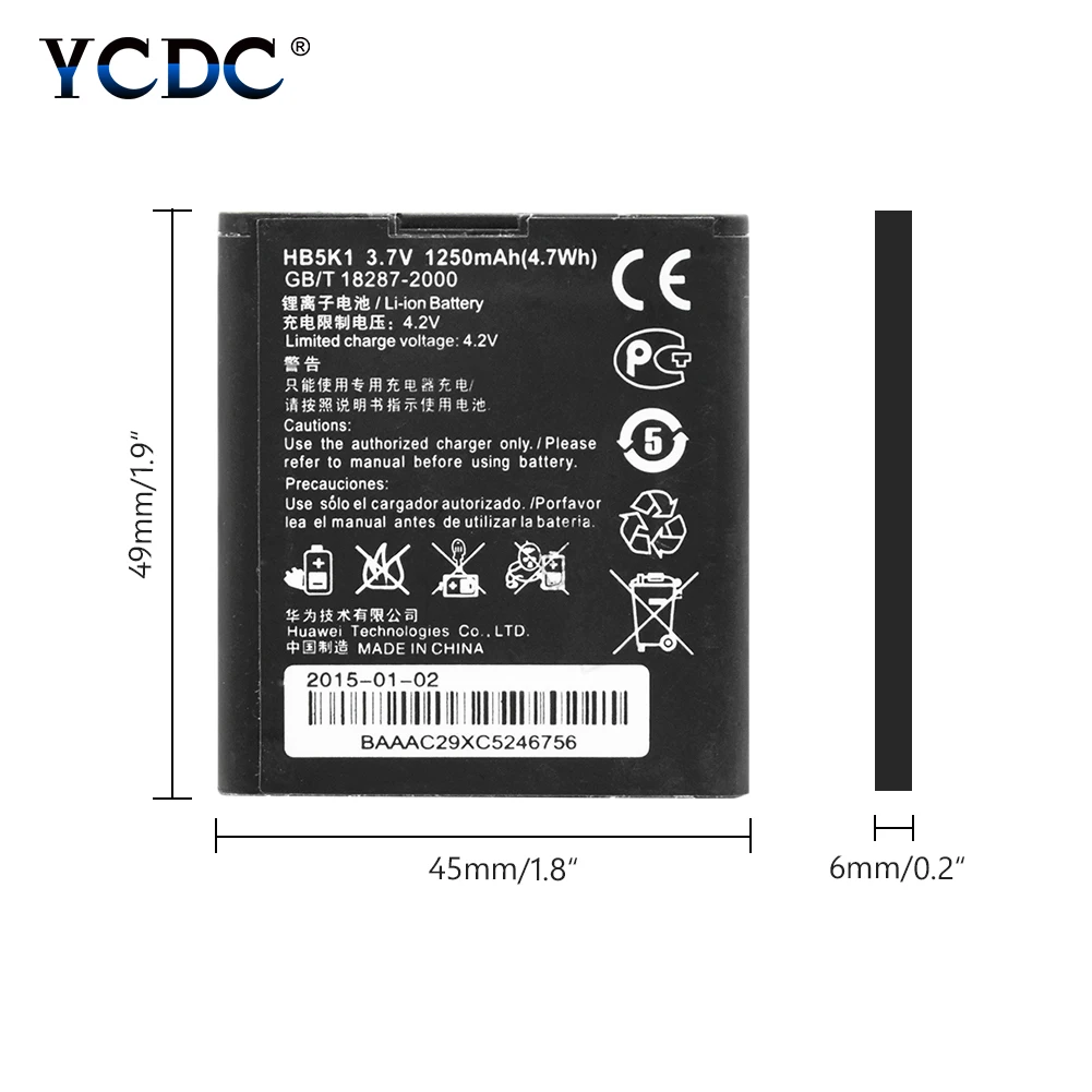 YCDC оригинальная замена литий-ионный аккумулятор HB5K1 для huawei Ascend Y201 M865 M866 Призма U8861 U8666 S8520 T8500 - Цвет: 1 Pc