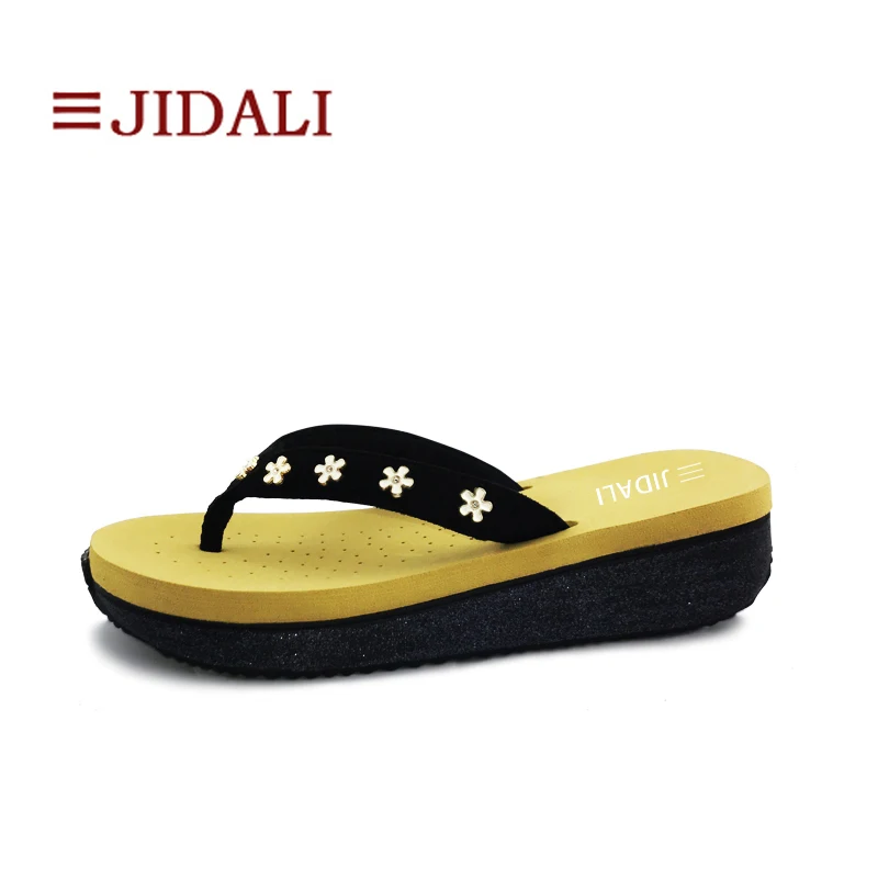 JIDALI/Модная обувь женские белые туфли на танкетке средней высоты украшенные