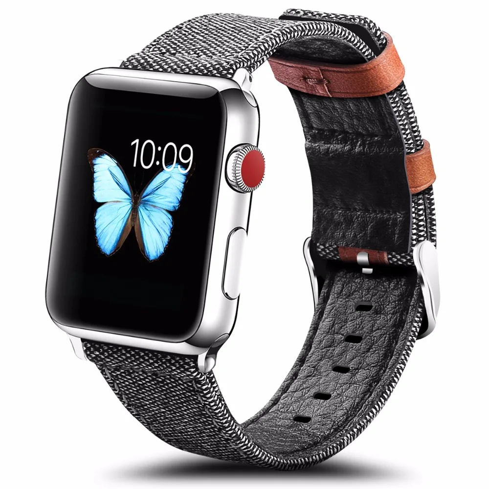 Кожаный ремешок с тканевым ремешком для Apple Watch SE Band Series 6 5 4 3 коричневый браслет 40