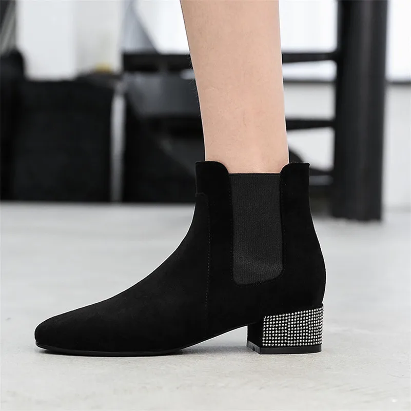 CONASCO New Arrival Women Ankle Boots Autumn Winter Warm High Heels Shoes Woman Round Toe Brand Casual Quality Bling Basic | Обувь