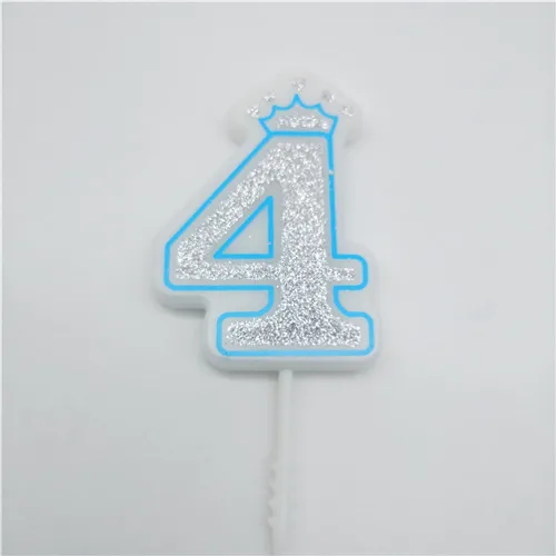 blue 4 1 шт. номер 0-9 свечи сверкающих из щепки, доступный цвет: розовый и синий корона свечи для детей с днем рождения украшения для торта для вечеринки поставки - Цвет: blue 4
