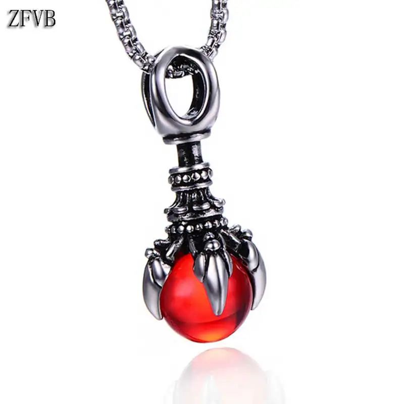 ZFVB винтажное ожерелье когти дракона s Мужская нержавеющая сталь красный черный