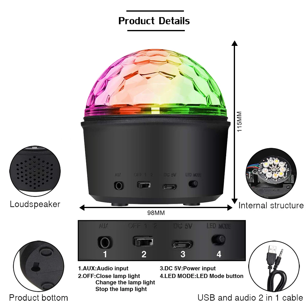 Сценический портативный RGB светильник для диджея диско шар ночная лампа KTV