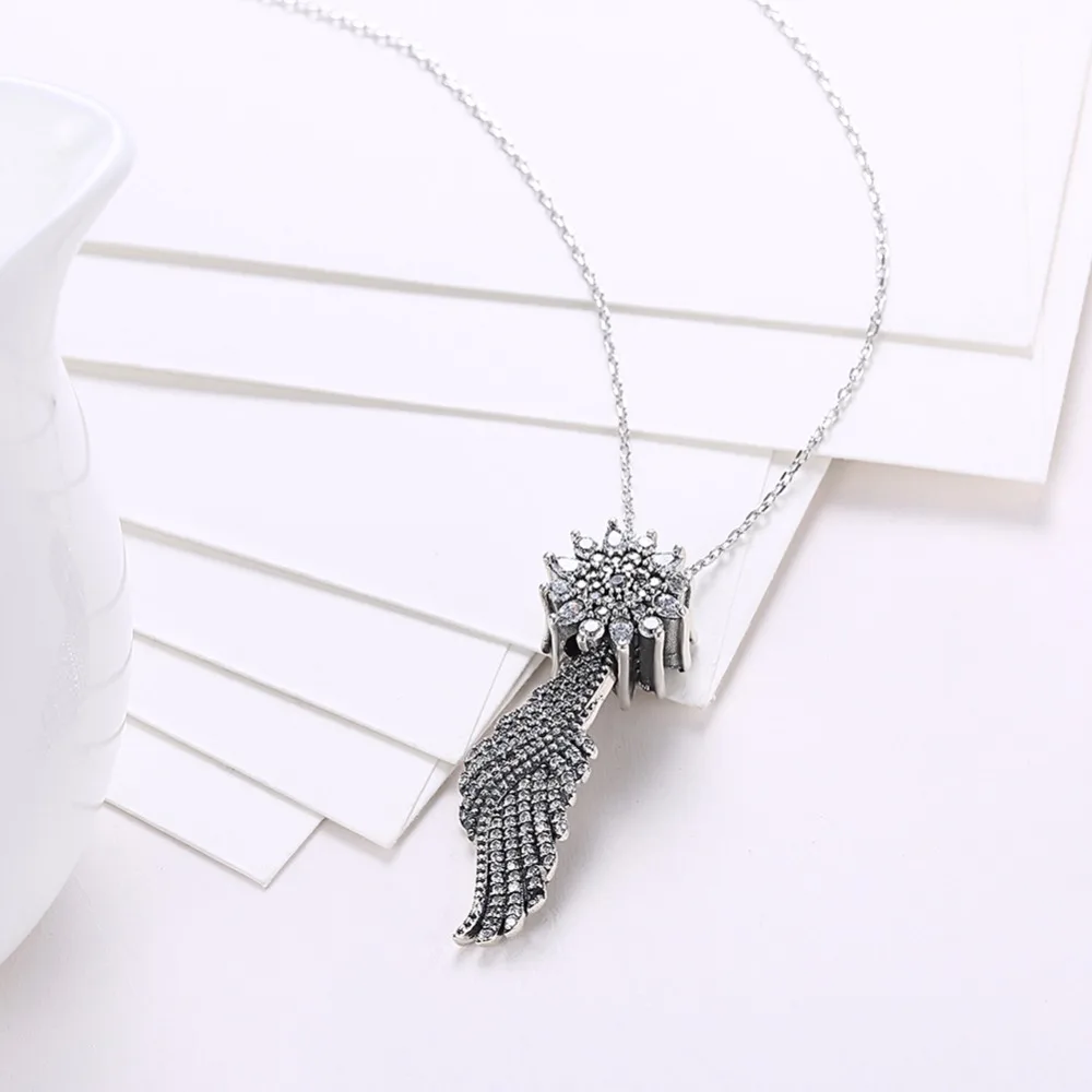 EPICFEAT DIY Feather Necklace Silver and 925 Sterling Snowflake for Women Wedding Jewelry Inlaid Crystal SVM019-24 | Украшения и