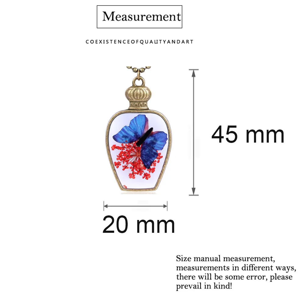 Винтажная стеклянная бутылка натуральный цветок Бабочка ожерелья для женщин