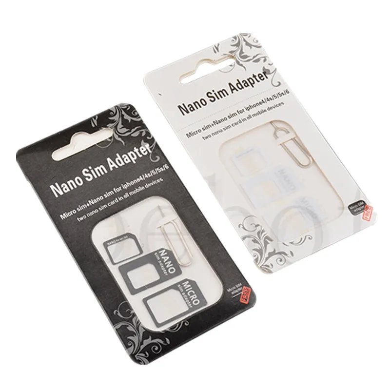 Фото Hopetoth 500 компл./лот Noosy Nano SIM-адаптер 4 в 1 Micro SIM-адаптер с ключом для извлечения Розничная упаковка для iPhone 5 6 7 8 №3