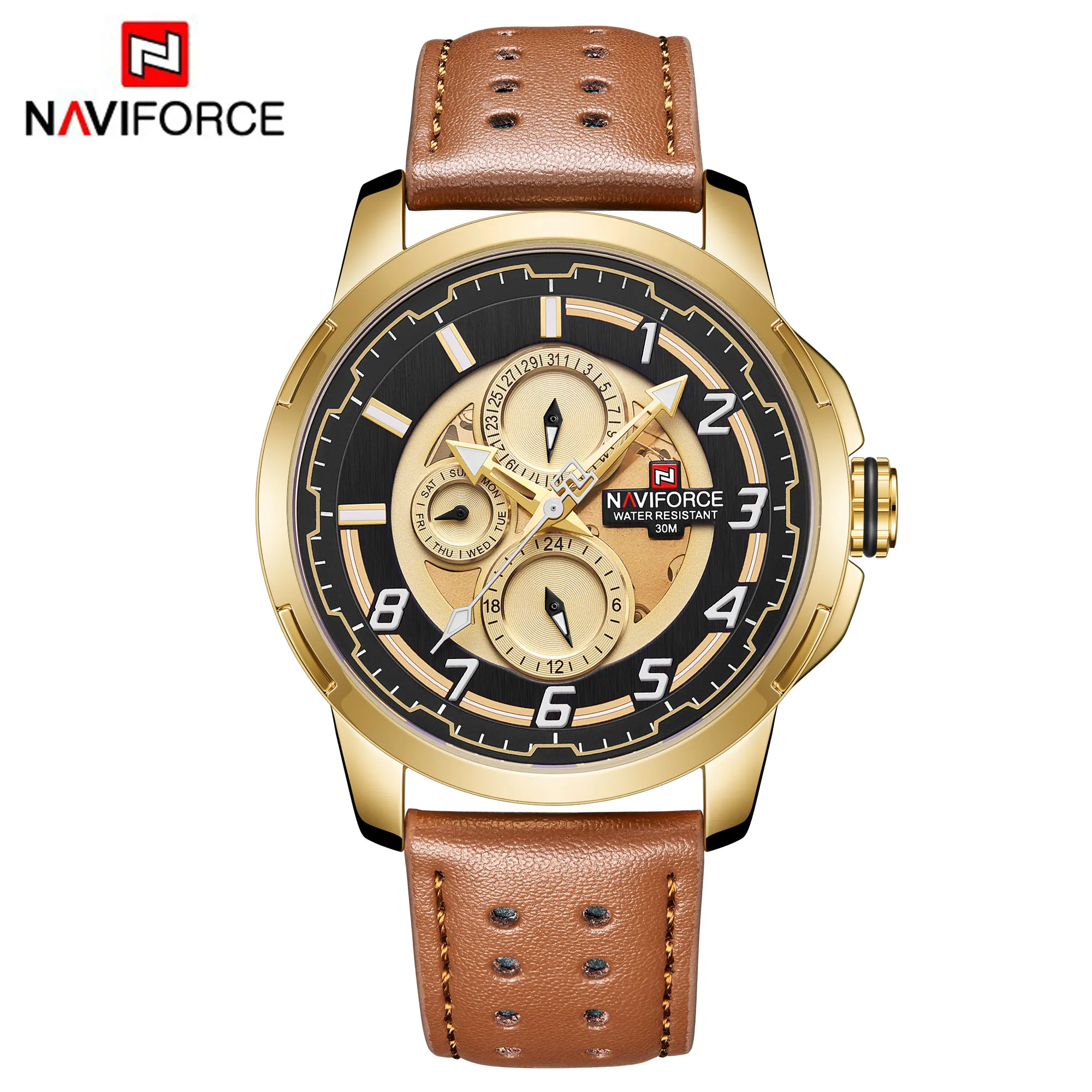 NAVIFORCE Мужские часы Модные 30 м водонепроницаемые 24 часа дата Кварцевые мужские